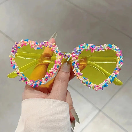 Yellow Heart Shaped Love Party Sunglasses