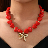 Model using Heart Shaped Resin Love Beaded Necklace