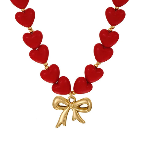 Red Heart Shaped Resin Love Beaded Necklace