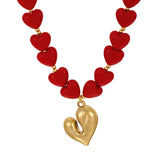 Red Heart Shaped Resin Love Beaded Necklace