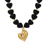 Black Heart Shaped Resin Love Beaded Necklace