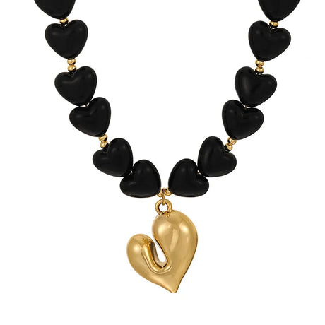 Black Heart Shaped Resin Love Beaded Necklace