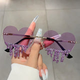 Purple Heart Shaped Rhinestones Sunglasses