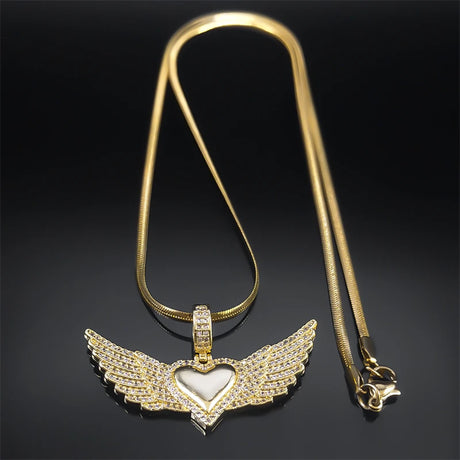 Gold Heart Wing Necklace