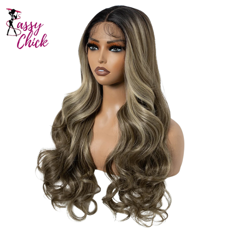 Heat Resistant 24 Inch Long Wavy Synthetic Lace Front Wig Sassy Chick Logo