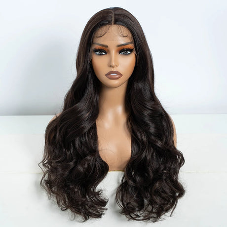 Light Black Heat Resistant 24 Inch Long Wavy Synthetic Lace Front Wig