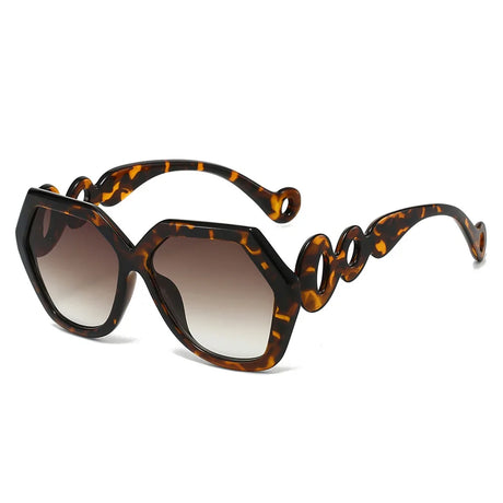 Leopard Hexagon Hollow Out Circle Elegant Travel Ladies Sunglasses