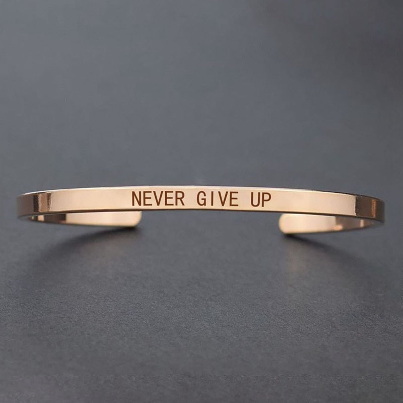 Motivational Quotes Letters Engraved Cuff Bracelet
