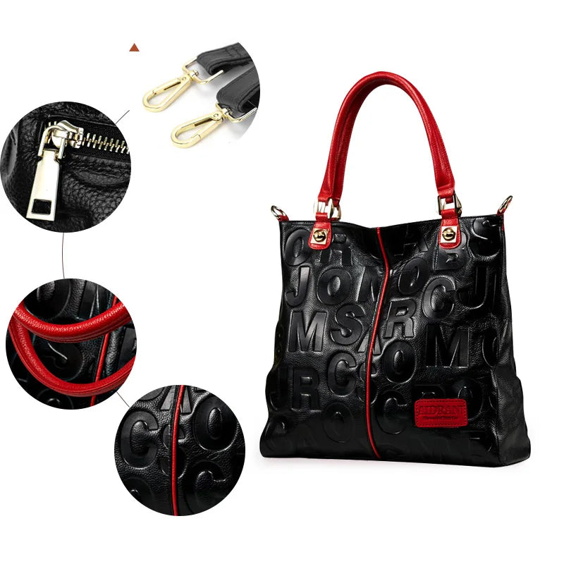 black red letter pattern handbag