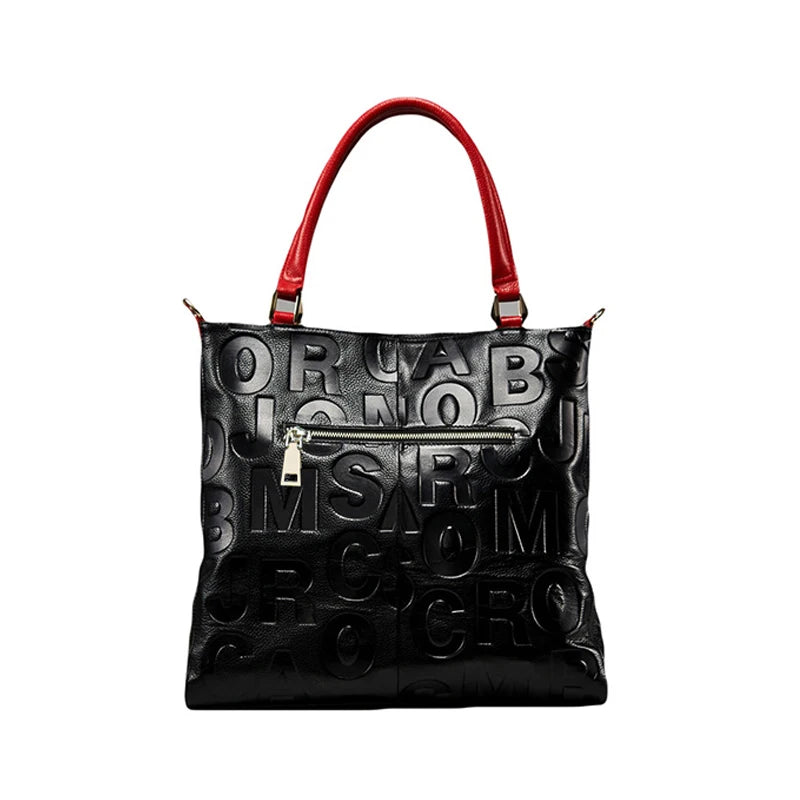 black red letter pattern handbag