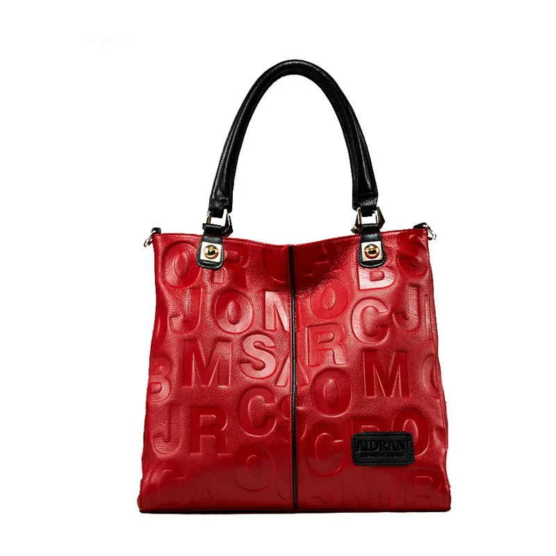 red black letter pattern handbag