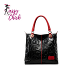 black red letter patter handbag sassy chick logo