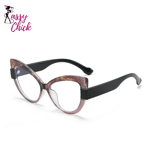 High-definition Color Blocking Large Frame Cat Eye Sassy Chick Logo
