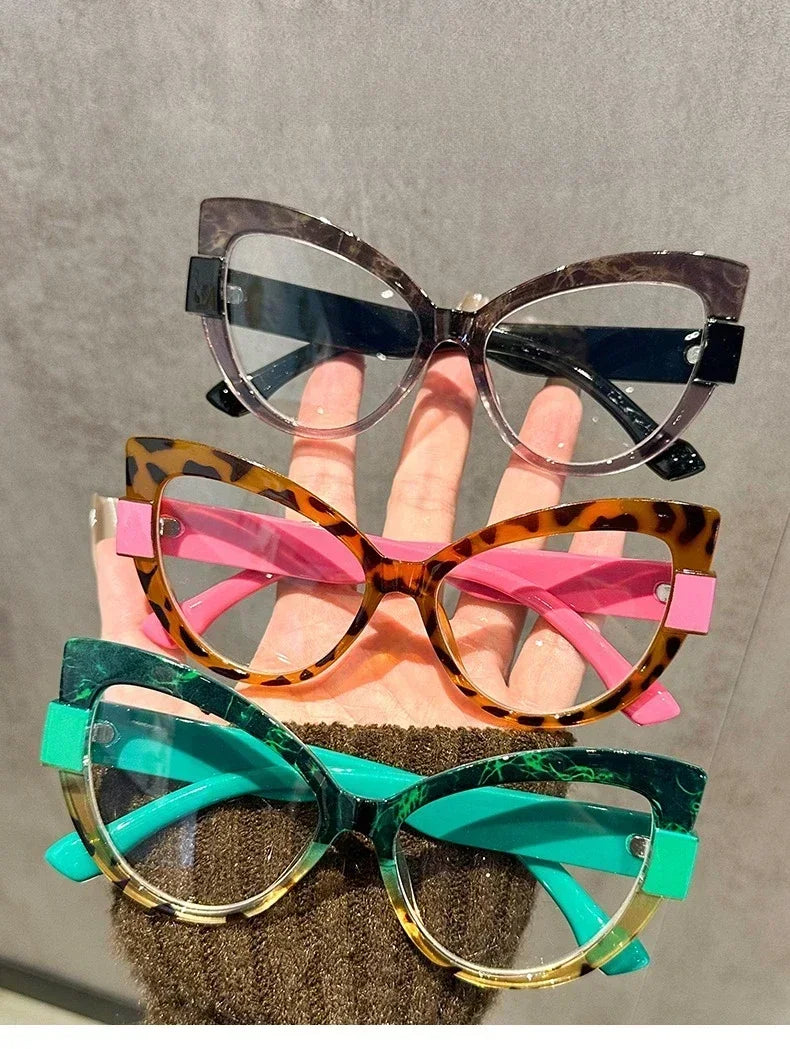 Collection of High-definition Color Blocking Large Frame Cat Eye