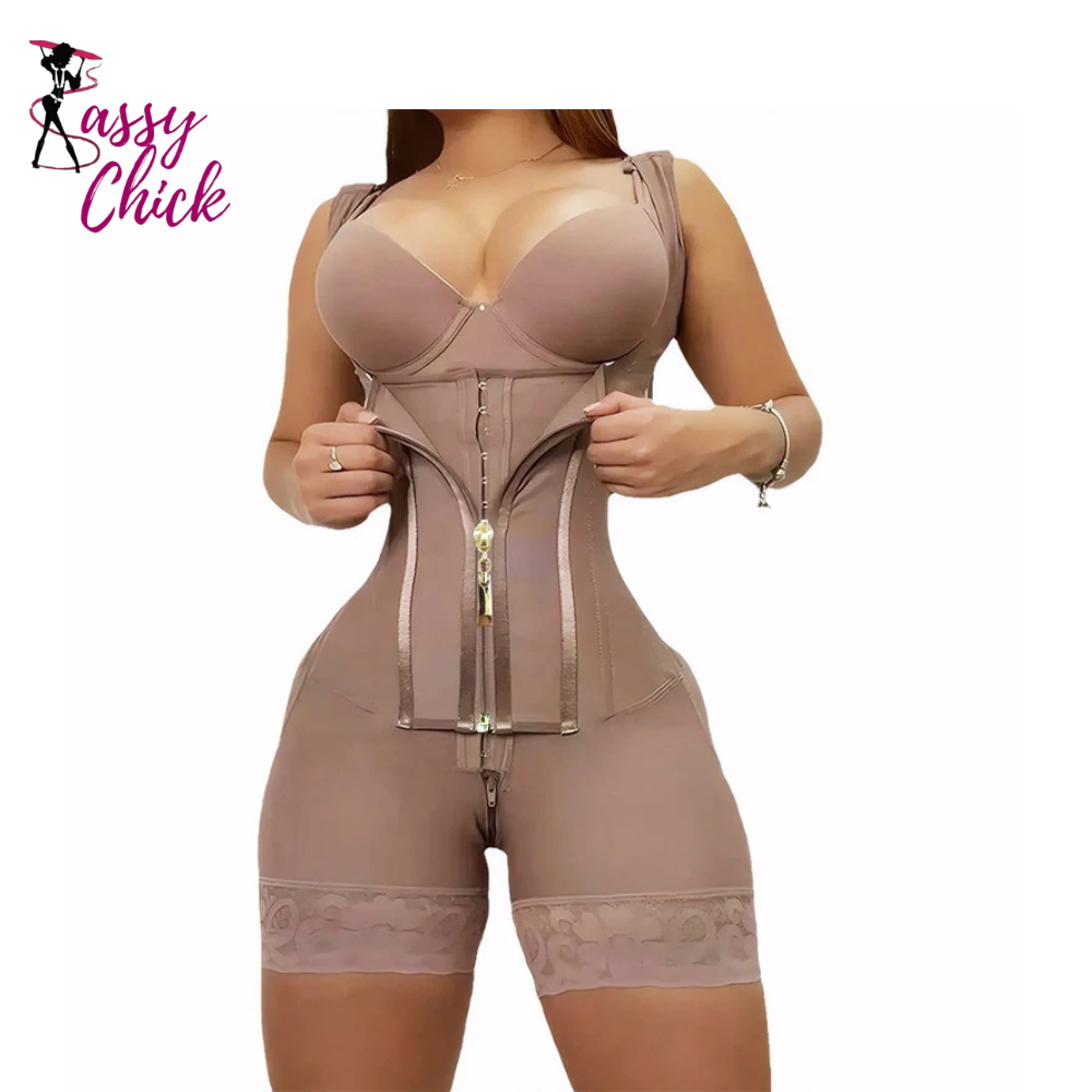 High Compression Belly Control Lace-Trimmed Shapewear Sassy Chick Logo