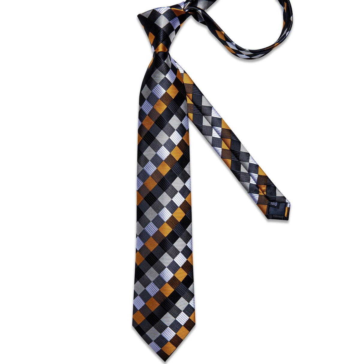 white grey black gold square pattern necktie