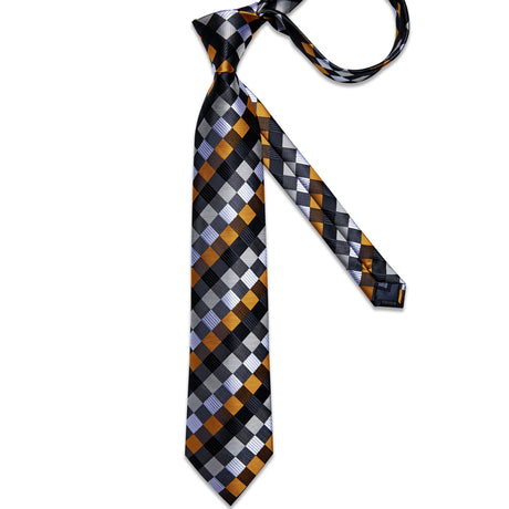 white grey black gold square pattern necktie