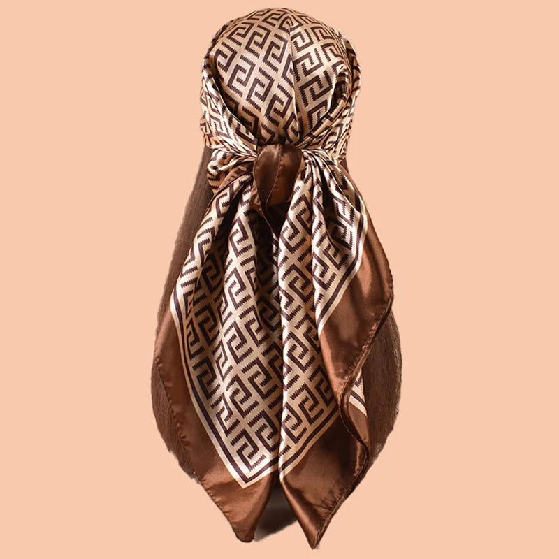 Brown High Quality Foulard Silk Headwraps Scarf