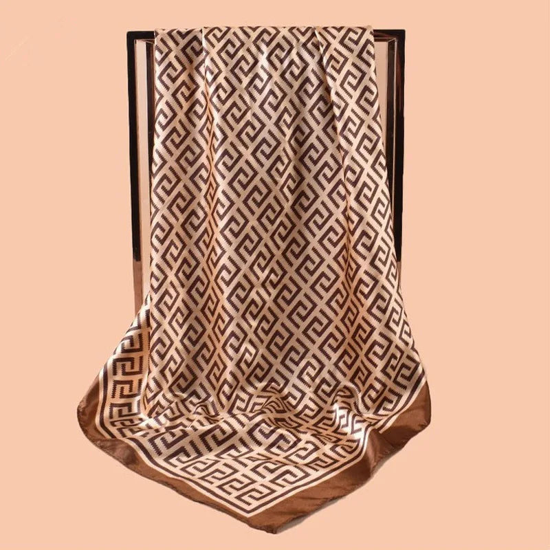 Brown High Quality Foulard Silk Headwraps Scarf