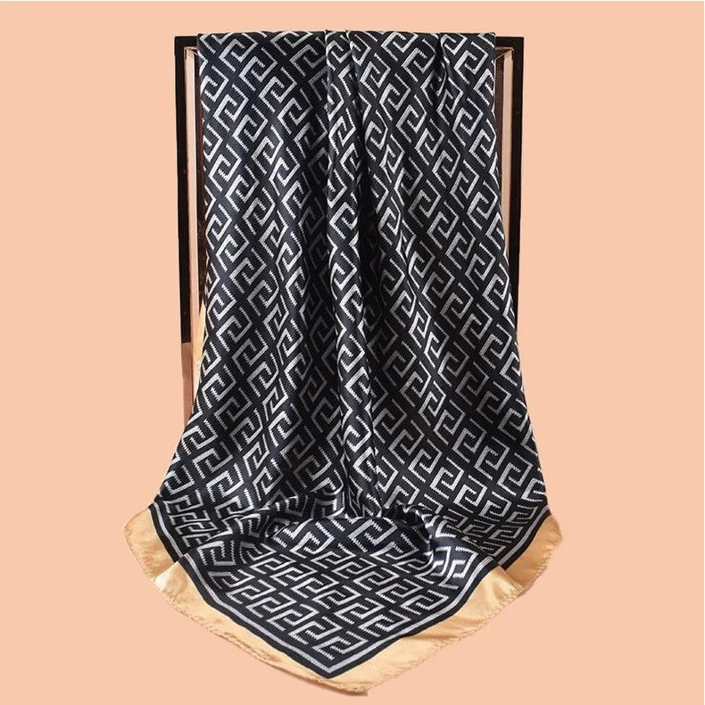 Black High Quality Foulard Silk Headwraps Scarf