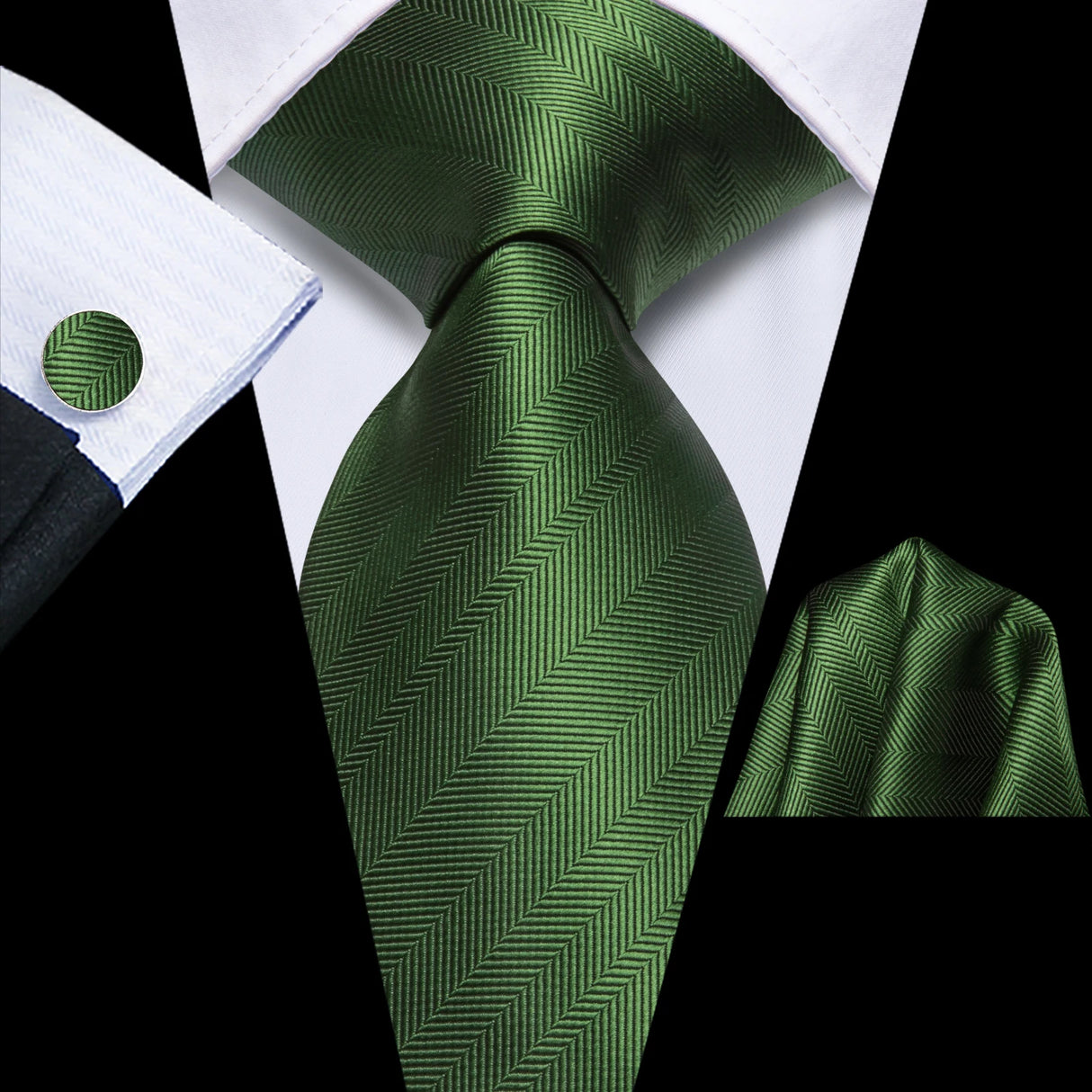 Green High Quality Multi-Color Silk 8.5cm Formal Hanky Cufflinks Set