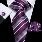 Purple Black High Quality Multi-Color Silk 8.5cm Formal Hanky Cufflinks Set