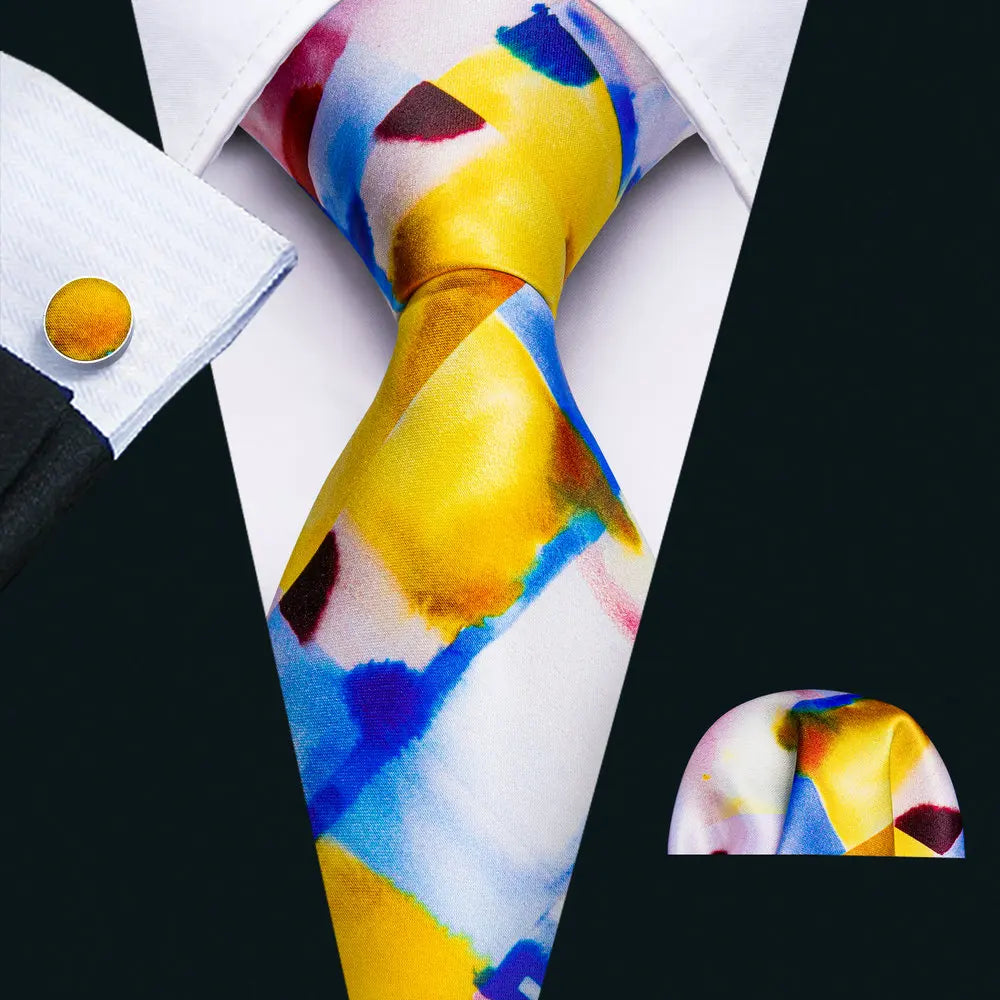 Colorful High Quality Pocket Square Cufflinks Silk Tie