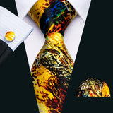 Yellow High Quality Pocket Square Cufflinks Silk Tie