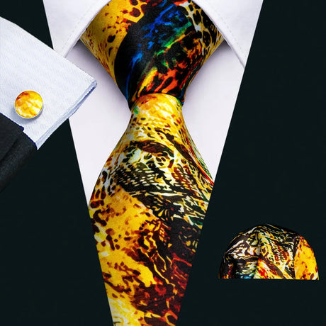 Yellow High Quality Pocket Square Cufflinks Silk Tie