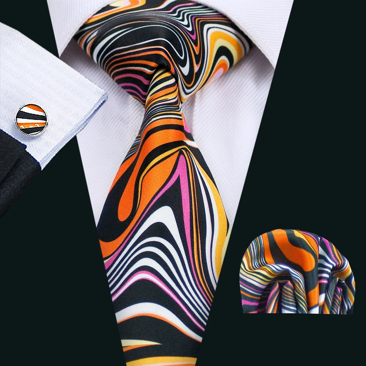 Multicolor High Quality Pocket Square Cufflinks Silk Tie