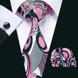 Pink High Quality Pocket Square Cufflinks Silk Tie
