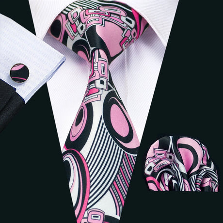 Pink High Quality Pocket Square Cufflinks Silk Tie
