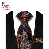 High Quality Wine Red Floral Dot Plaid Men Tie Pocket Square Set Sassy Chick Logo