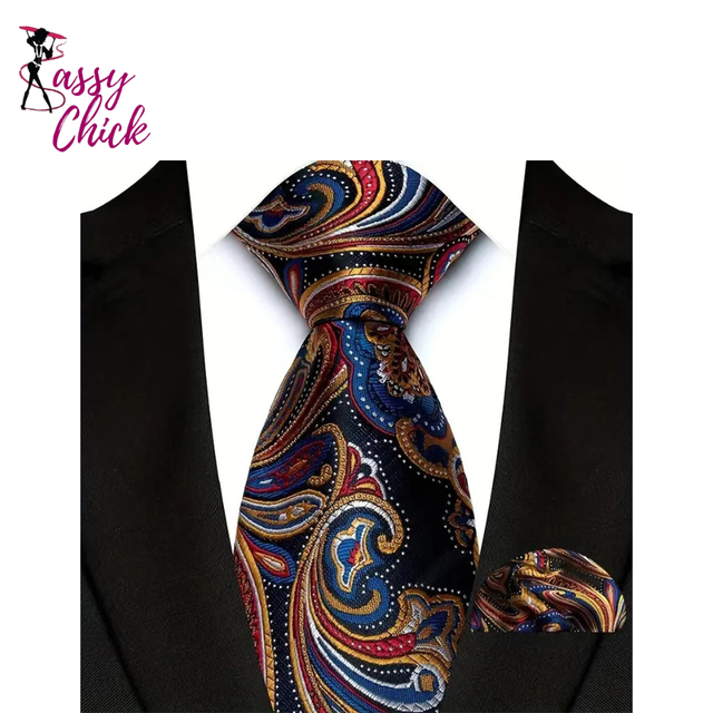 High Quality Wine Red Floral Dot Plaid Men Tie Pocket Square Set Sassy Chick Logo