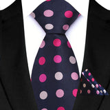 Blue High Quality Wine Red Floral Dot Plaid Men Tie Pocket Square Set