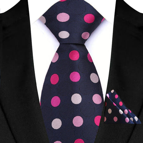 Blue High Quality Wine Red Floral Dot Plaid Men Tie Pocket Square Set