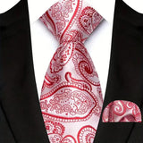 Red High Quality Wine Red Floral Dot Plaid Men Tie Pocket Square Set