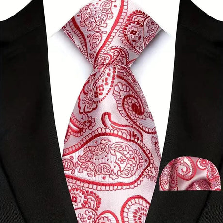 Red High Quality Wine Red Floral Dot Plaid Men Tie Pocket Square Set