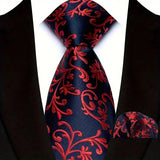 Red High Quality Wine Red Floral Dot Plaid Men Tie Pocket Square Set
