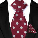 Red High Quality Wine Red Floral Dot Plaid Men Tie Pocket Square Set