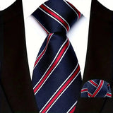 Blue High Quality Wine Red Floral Dot Plaid Men Tie Pocket Square Set