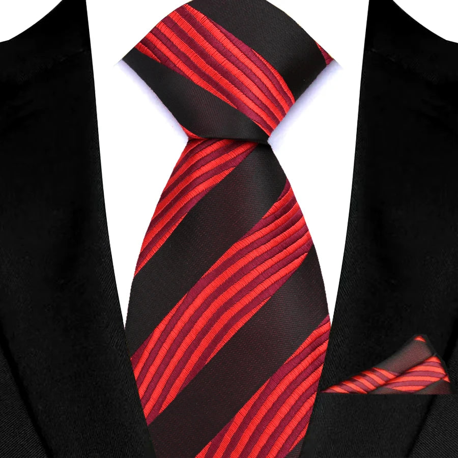 Red High Quality Wine Red Floral Dot Plaid Men Tie Pocket Square Set