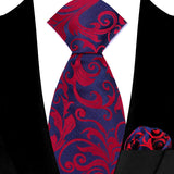 High Quality Wine Red Floral Dot Plaid Men Tie Pocket Square Set