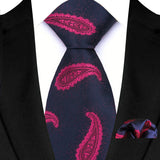 Pink High Quality Wine Red Floral Dot Plaid Men Tie Pocket Square Set