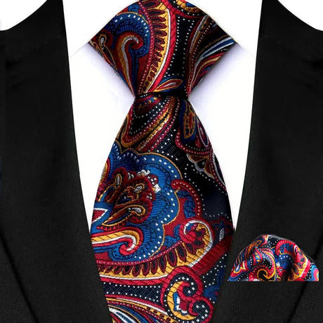 multicolor High Quality Wine Red Floral Dot Plaid Men Tie Pocket Square Set