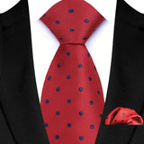 Red High Quality Wine Red Floral Dot Plaid Men Tie Pocket Square Set