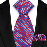 Pink High Quality Wine Red Floral Dot Plaid Men Tie Pocket Square Set