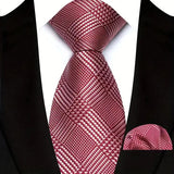 Red High Quality Wine Red Floral Dot Plaid Men Tie Pocket Square Set
