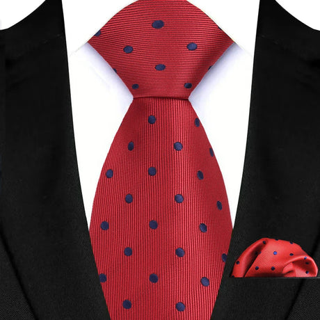 High Quality Wine Red Floral Dot Plaid Men Tie Pocket Square Set