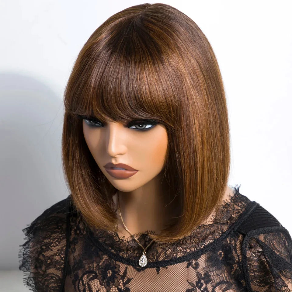 Highlight Blonde Short BOB 3x1 Human Hair Wig brown